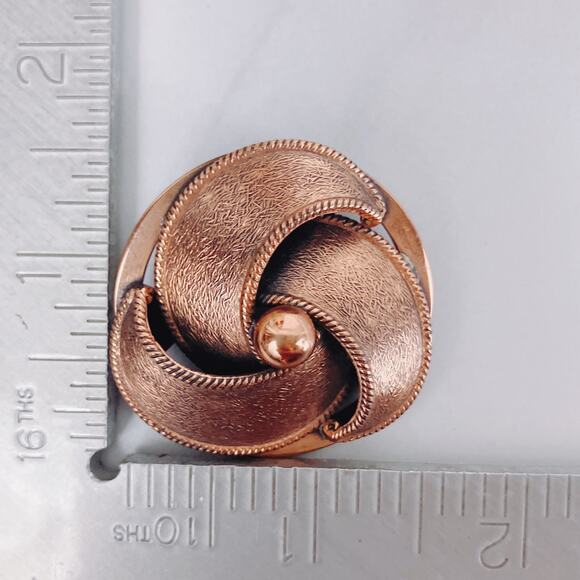 VTG Mid Century Brooch Solid Copper Swirl Black Enamel Back 1950s 1960s - Picture 6 of 7